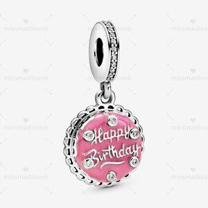 Pandora Birthday Cake Silver Dangle – Clear CZ & Pink Enamel